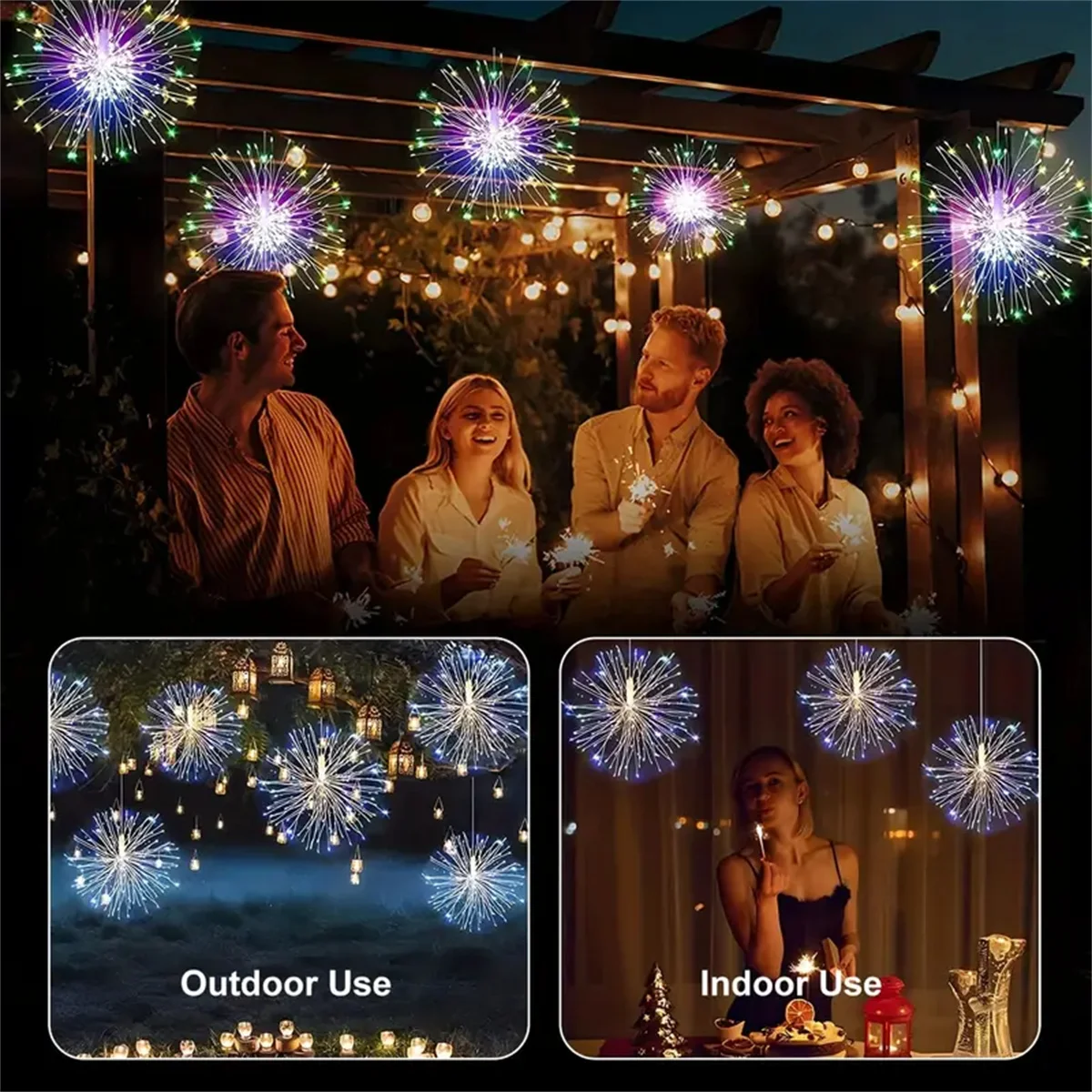 4 unids/set 360LEDS USB colgante árbol fuegos artificiales luz, disponible en colores blancos cálidos y de luz, utilizado para decoración de jardín