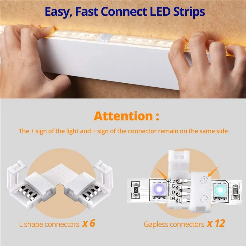 ABRU-3X LED Light Strip Connectors 4 Pin RGB LED Lights Connectors, Gapless, L Shape Connectors For SMD 5050 LED Strip