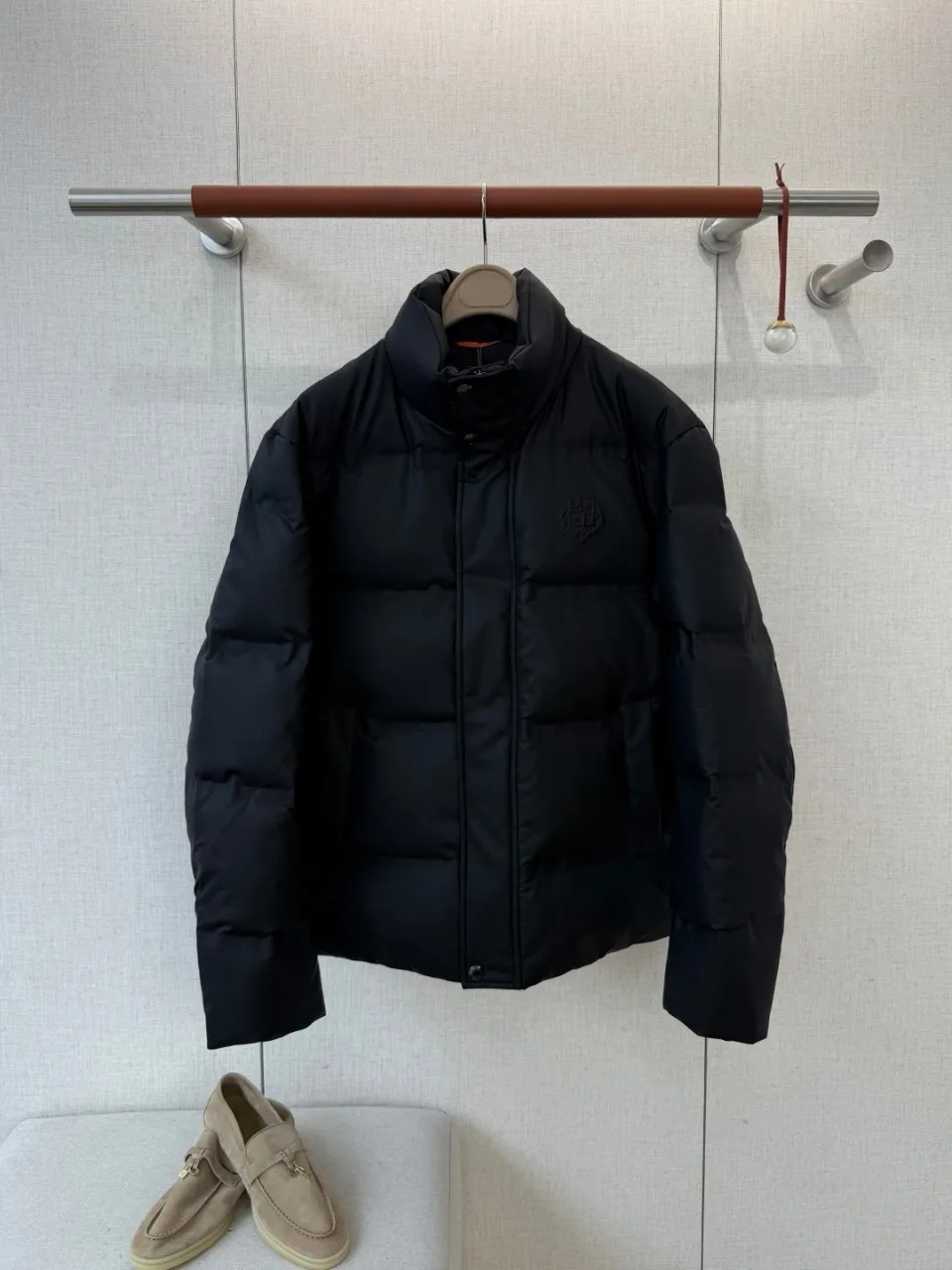 Men Winter Down Jacket Cotton Tencel Blend Badge Embroidery Casual Puffer Coat