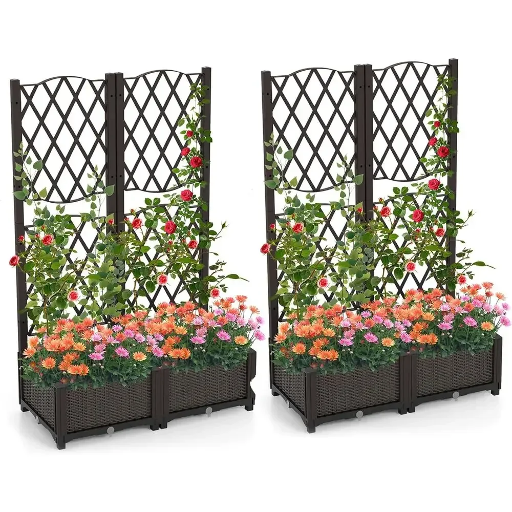 Raised Garden Beds with Trellis, Planter Boxes, and Self-Watering System for Outdoor or Balcony Vegetable and Herb Gardening