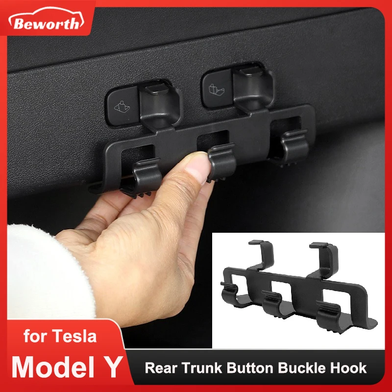 Rear Trunk Hook for Tesla Model Y 2024 Button Buckle Hanging Storage Holder Clip Luggage Bag Umbrella Hanger MY Car Accessories