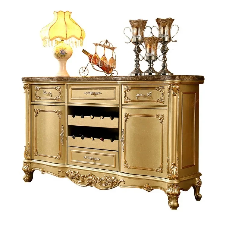 

European sideboard, solid wood marble faced dining cabinet, cupboard, storage cabinet, wine cabinet, porch wine cabinet