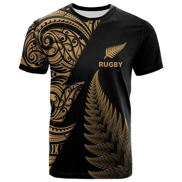 New Zealand Men's 3D Printed Rugby T-shirt, Hawaii Summit, Summer Casual Sports and Fitness Short Sleeved Loose Fitting Clothing