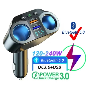 자동차 시가 라이터 분배기 듀얼 USB QC3.0 빠른 충전기 소켓 12V/24V 자동 FM 송신기 블루투스 핸즈프리 차량용 충전기