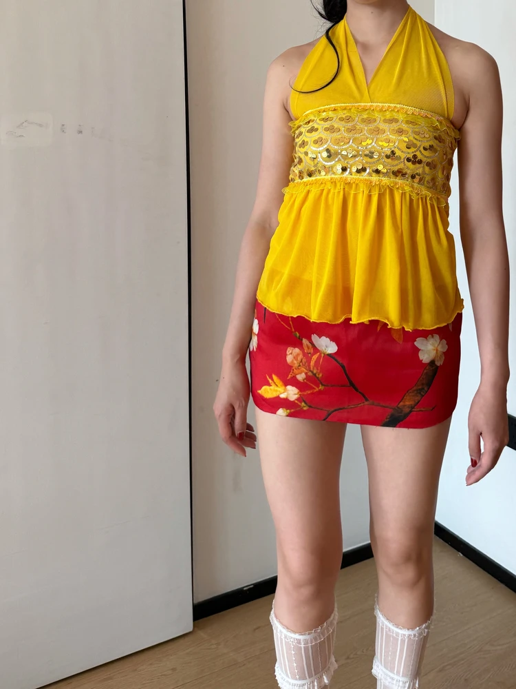 

Оригинальный синий ярко-желтый топ с высокой насыщенностью и галстуком-бюстье с блестками, женский жилет, топы для поездок на работу, цвет