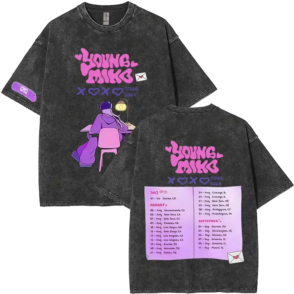 Washed Vintage Young Miko Xoxo Tour Merch T-shirt Curita T Shirt Men Women Fashion Oversized T Shirt Male Casual Cotton T-shirts