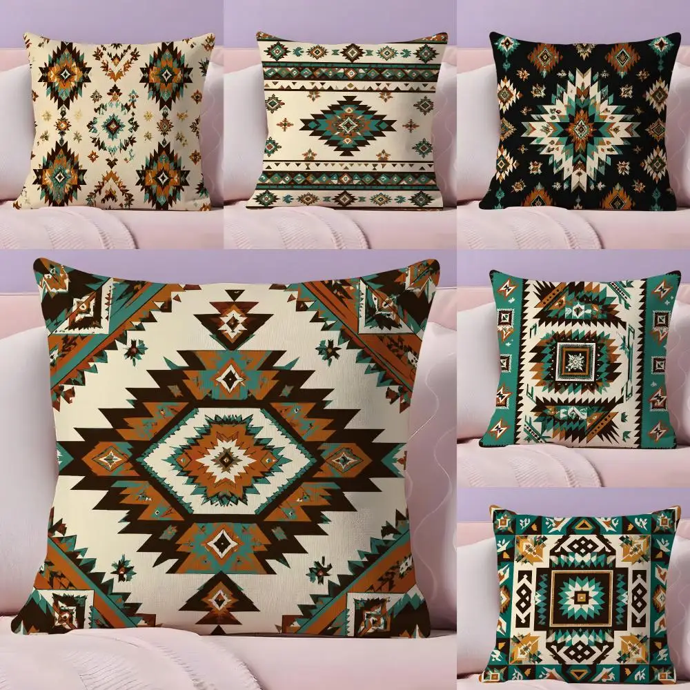 Navajo Tribal Pattern Cushion Cover Pillow Case Plush Fabric Soft Double Sided Print Home Sofa High Quality Cushion