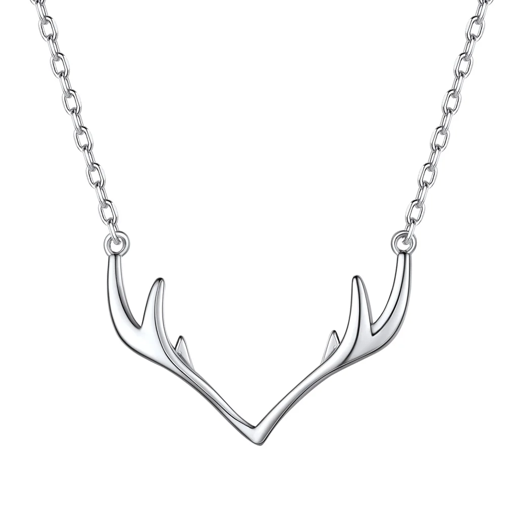 

U7 925 Sterling Silver Deer Elk Antlers Pendant Necklace Chain Bridesmaid Gift For Girl Women Animals Jewelry Necklace