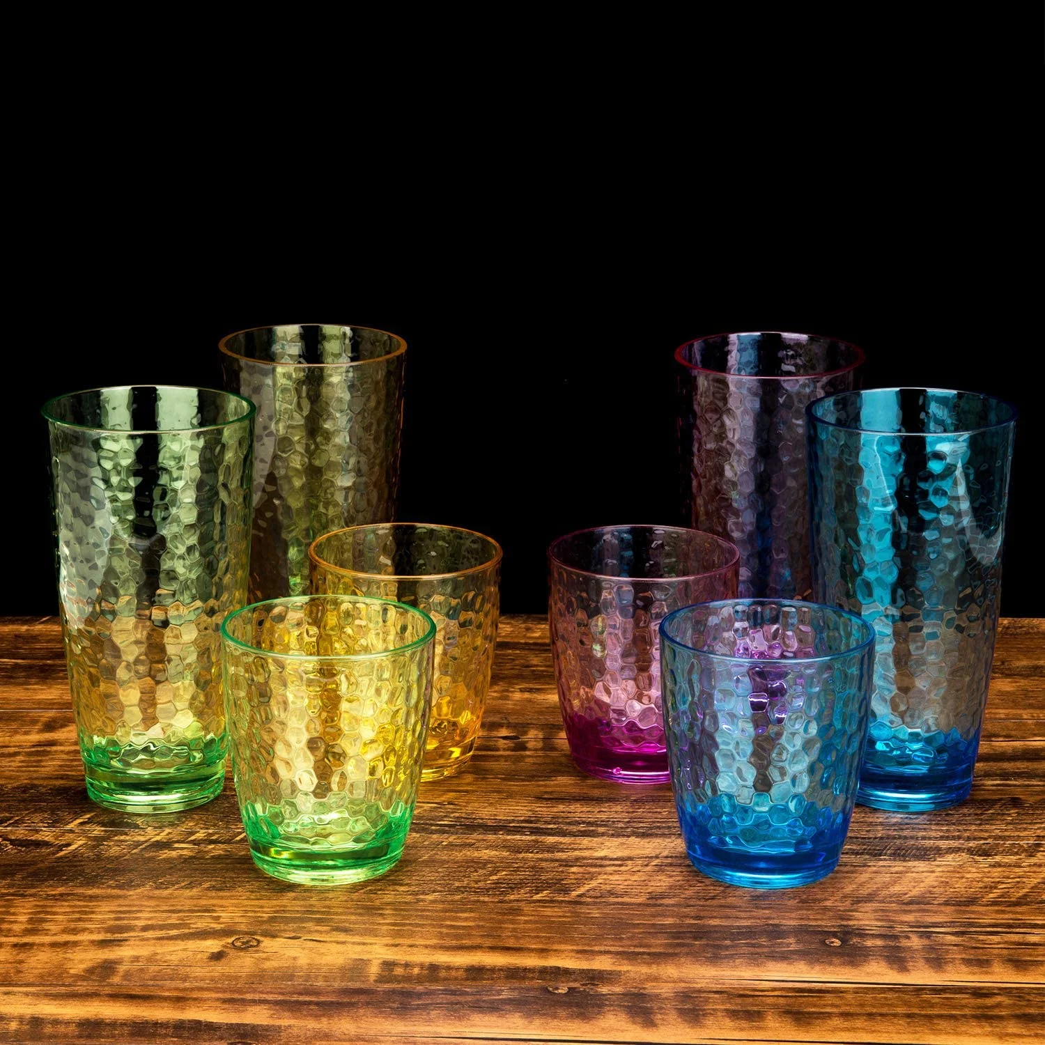 26-Ounce Large Acrylic Glasses Plastic Tumbler/Drinking Cups,Set of 6 Multi-Hammered Style,BPA Free