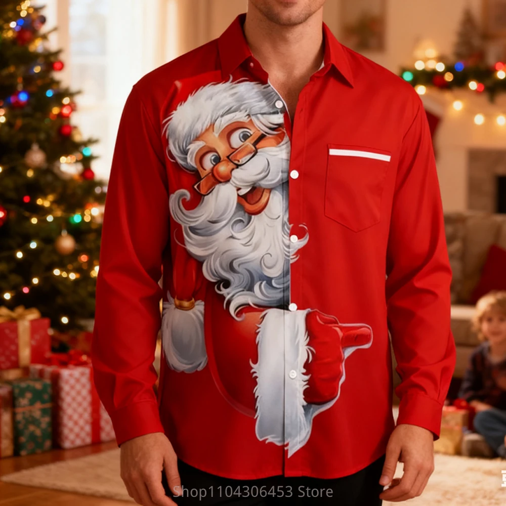 

Men's Christmas and New Year Gifts 8 3D Printed Lining Holiday Party Funny Pattern Shirts Men's Autumn and Winter New Casual Top