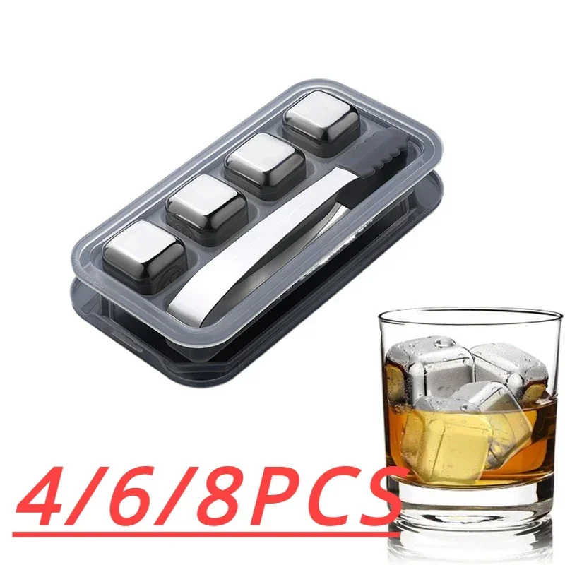 Stainless Steel Ice Cubes Set Whiskey Stones Reusable Stainless Steel Ice Cubes for Whiskey Wine Cocktails Bourbonor and Drinks