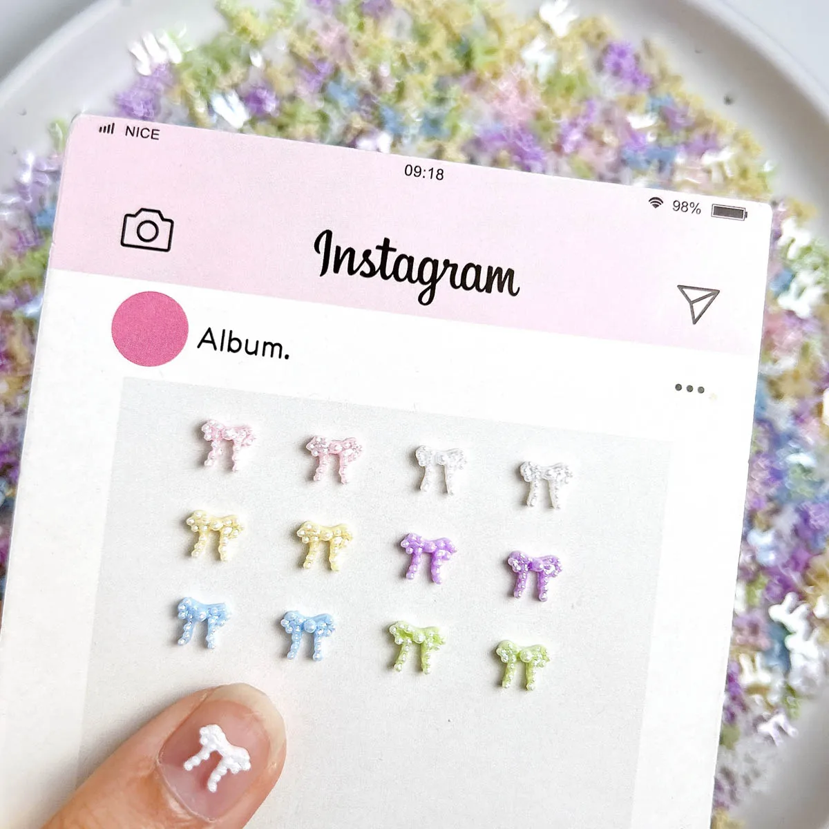 60PCS Multiple Colors Minimalist Bowknots Nail Charms 3D Sweet Artificial Round Pearl Bow Resin Nail Art Decorations DIY Nails