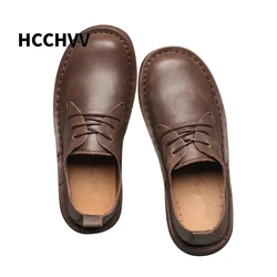 Mens Retro Round Toe Four Season Casual Shoes Leisure Man Full Grain Leather Shoes Lace Up Soft Oxfords shoes