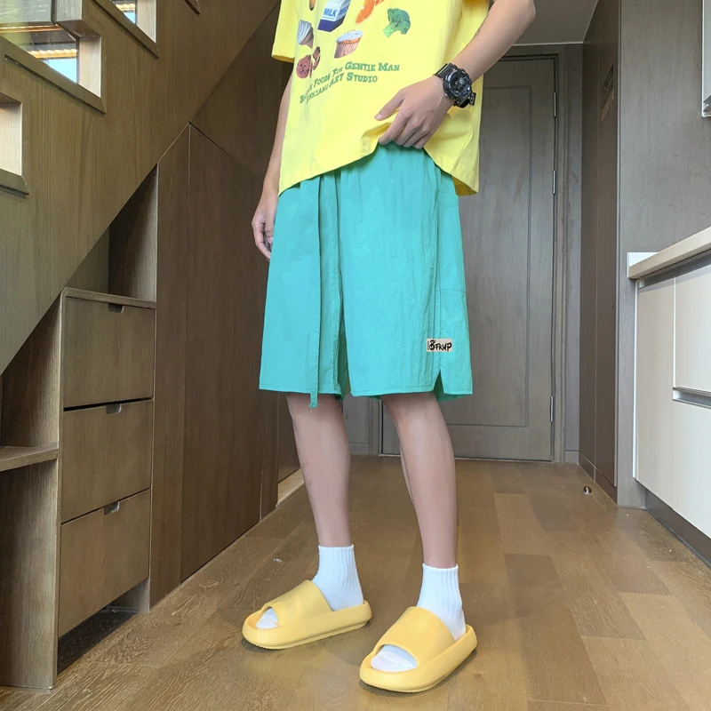 

Dopne Ice Silk orts Men's Summer Thin Beach Pants Loose Qui Dry Sports American Five-Point Trendy Straight Leg Casual ...