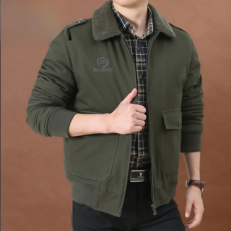 

Мужская осенне-зимняя куртка на флисовой подкладке из чистого хлопка, повседневная верхняя одежда с теплым меховым воротником, большие размеры, свободный крой, из овечьего бархата/хлопка.