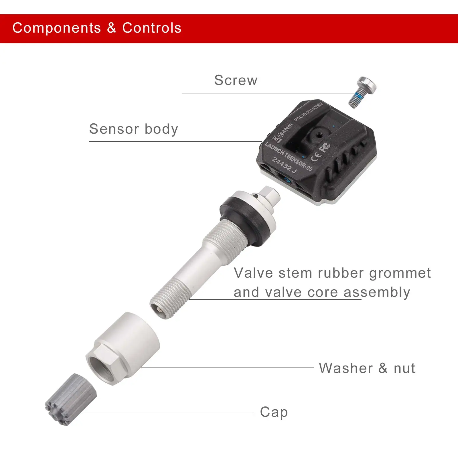 4PCS Launch LTR-05 RF-sensor 315MHz en 433MHz TPMS-sensortool Metaal en rubber