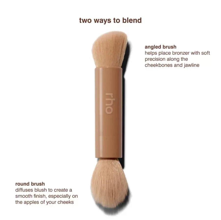 Dual Ended Makeup Brush, Double Sided Angled Round Cosmetic Brush for Blush Bronzer Contour, Soft Rhode Bristles Make Up Tool