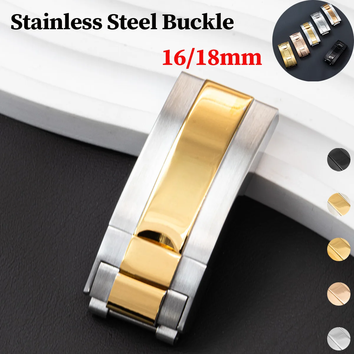 16mm 18mm Stainless Steel Buckle Watch Band Glidelock Clas Fine-tuning Pull Button Buckle Silver Folding Safety Clasp