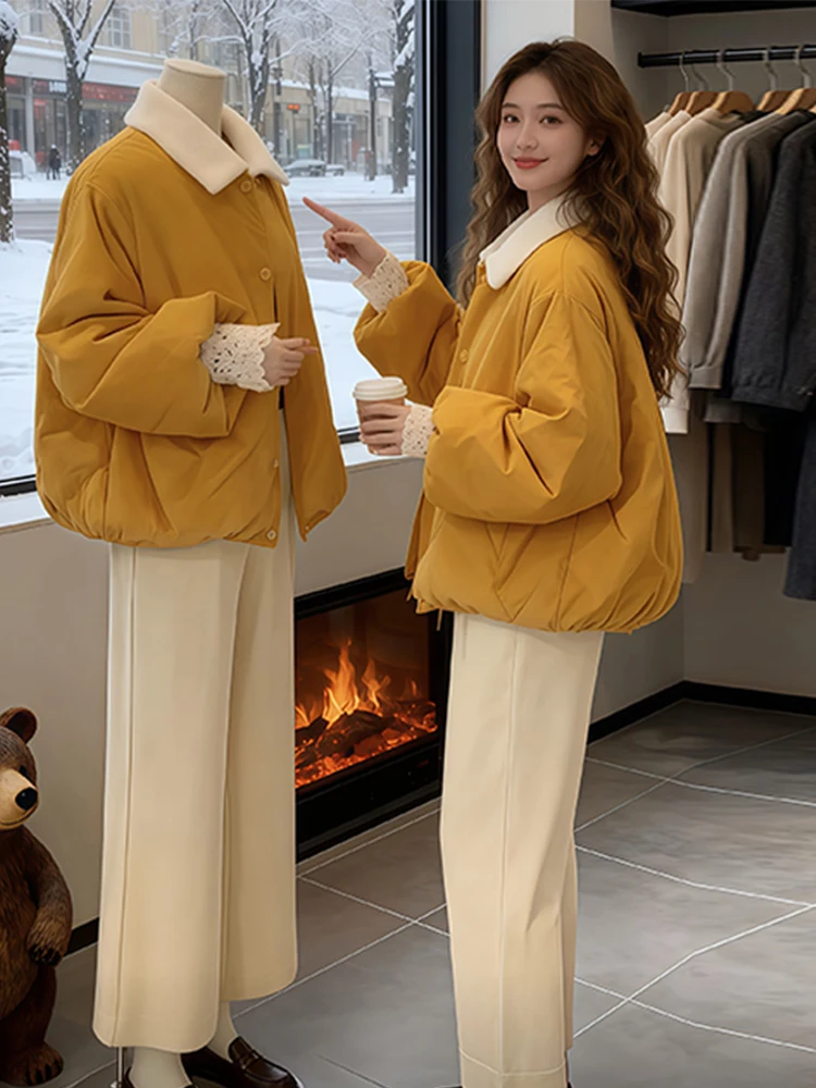 

Женская утепленная хлопковая куртка Sli Cotton Jaet с отложным воротником, корейский стиль, длинный рукав, стандартный крой, зимняя верхняя одежда