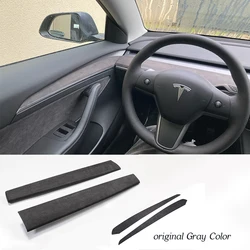 Gray Suede Frabic Trims For Tesla Model 3/Y Interior Decoration Dashboard Moulded Cover & Door Wood Wrap Trims Sticker