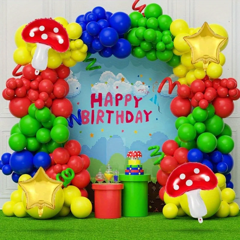 Juego de guirnaldas de globos de 156 piezas con estrella de setas, adecuado para fiestas de cumpleaños, aniversarios, eventos temáticos y otras decoraciones