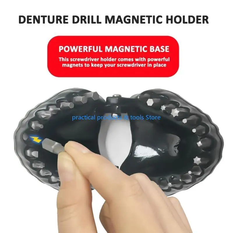 

77JB Upgraded Denture Drill Bit Stand Screwdriver Bit Set Denture Stand Holds Up to 28 Bits Teeth Model Design