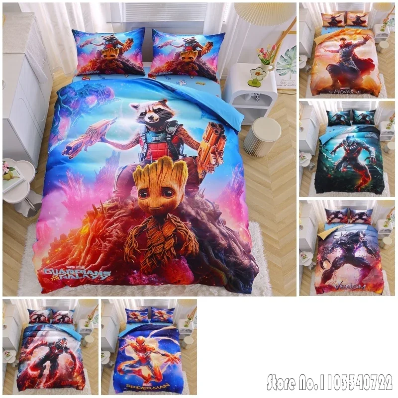 Ensembles de literie Anime Avengers pour enfants, Groot, Venom, Black Panther, Doctor Strange, housse de athlon, couette pour enfants, literie, décor de chambre