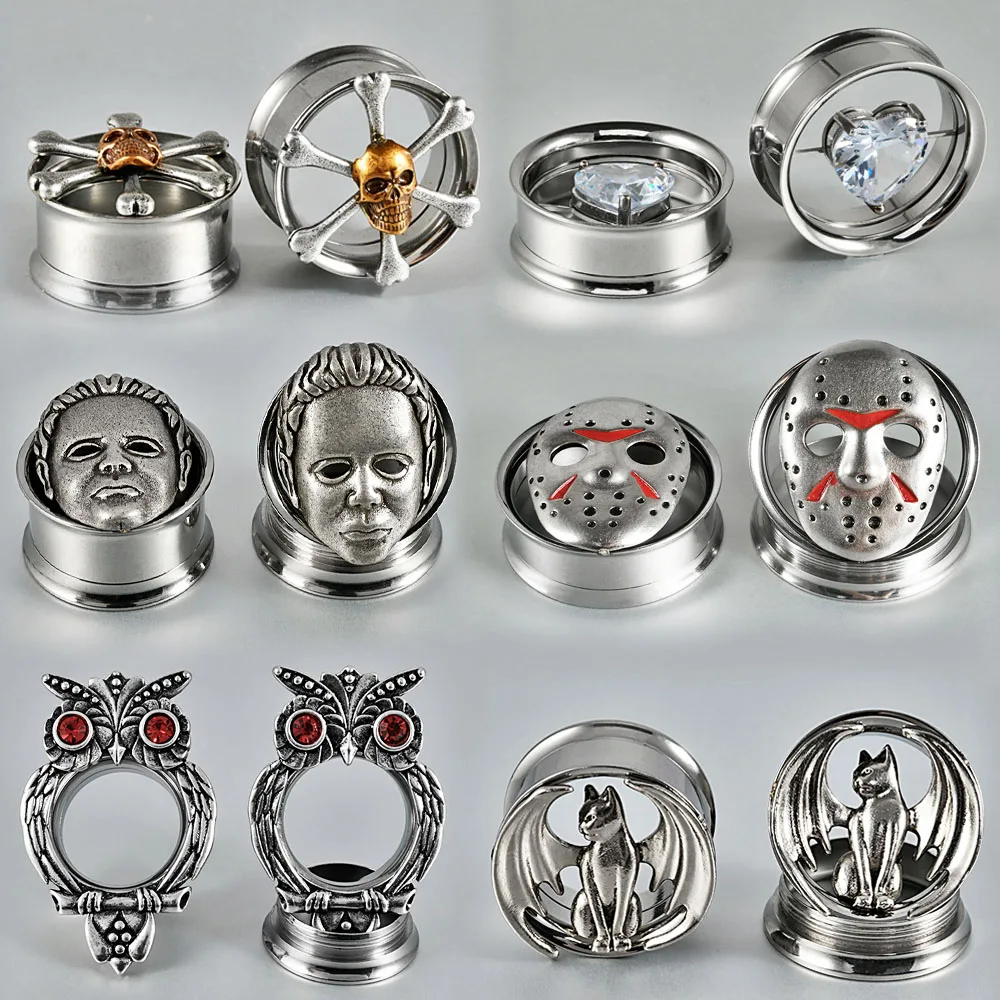 1PC Stainless Steel Mask/Skull Ear Plugs Expanders Internal Threaded Ear Gauges Earring Gauges Stretchers Body Piercing Jewelry