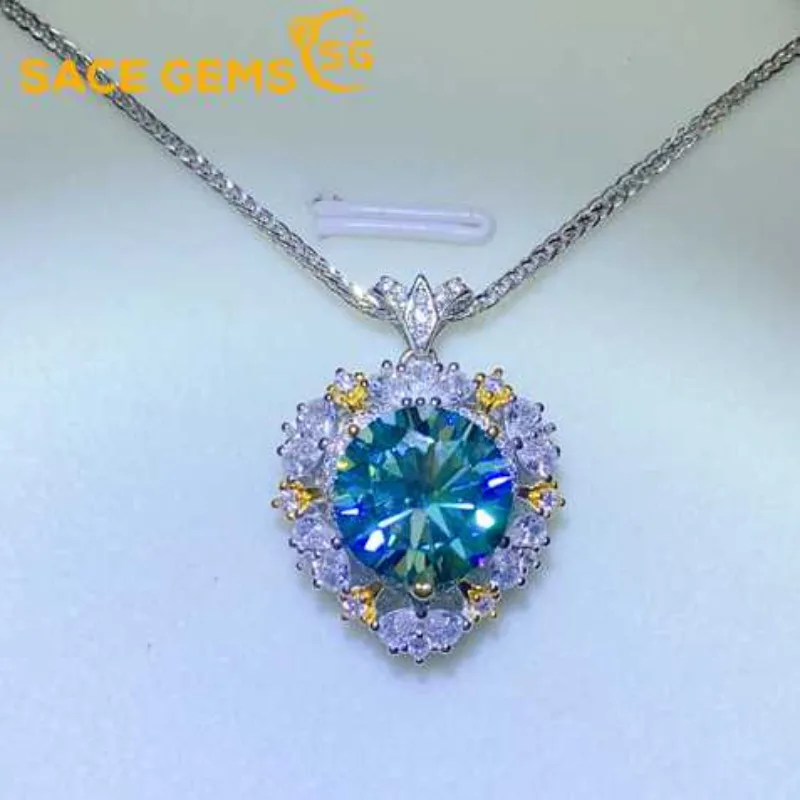 

SACE GEMS Fashion 925 Sterling Sliver 5ct VVS1 D Color Moissanite Pendant Necklace for Woman Wedding Fine Jewely Certificates