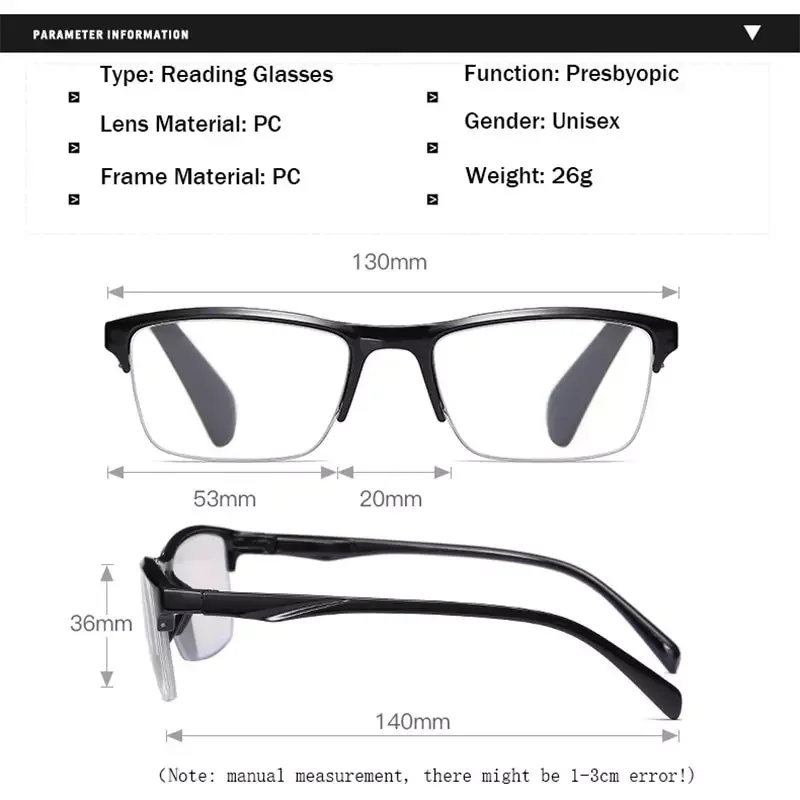Lesebrille für Herren, Halbrahmen, Ultraleicht, Presbyopie-Brille, 2023, Damenbrille +0,75 bis +4,0, Unisex-Lesebrille – Detail 2