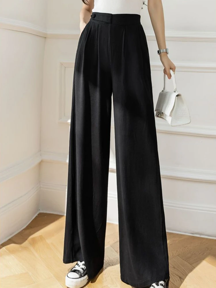 Wide Leg Pants Women Korean Style Fashion High Waist Summer Baggy Simple Graceful Female Comfortable Daily Leisure All-match Ins