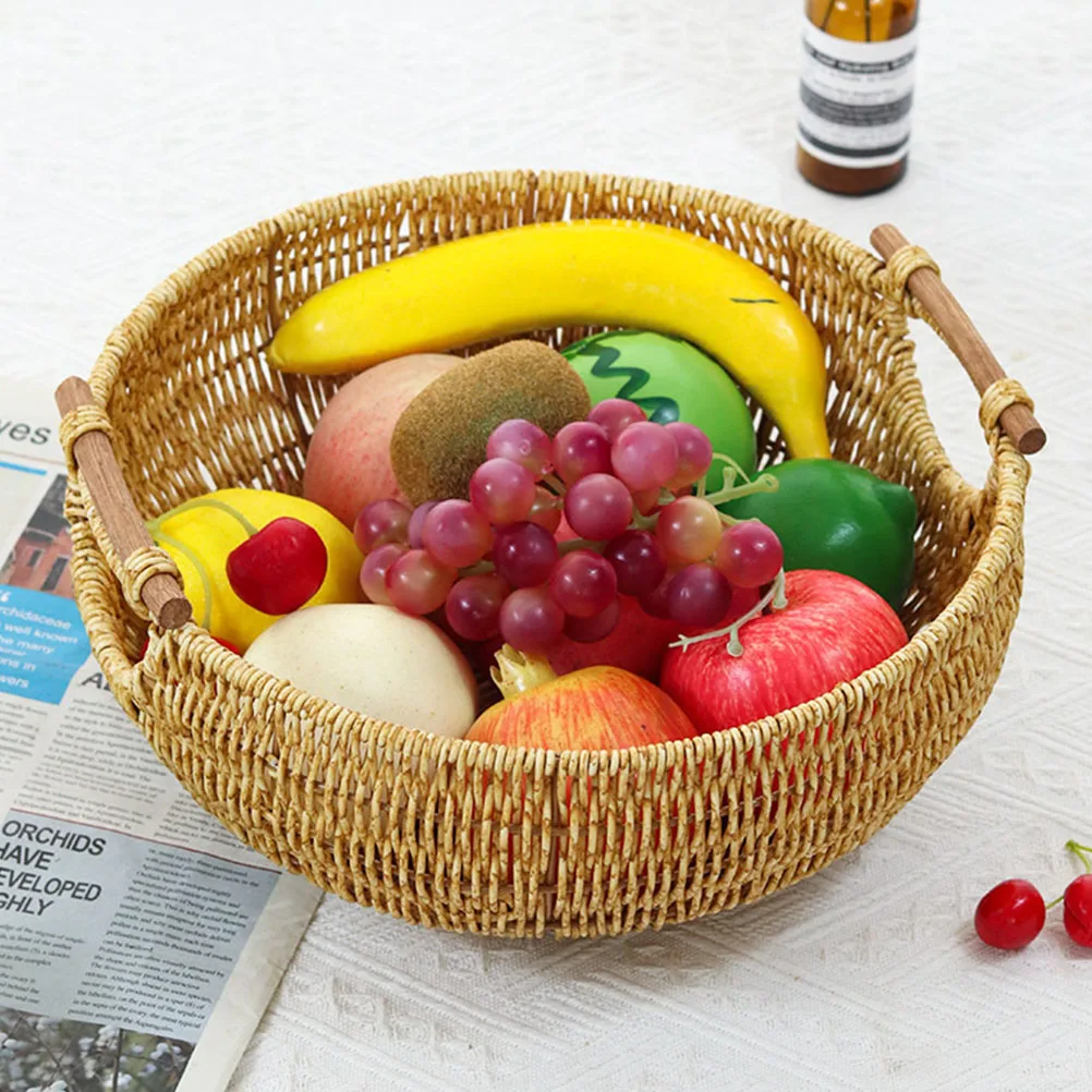 

H made Desktop Egg Basket Half Round Imitation Rattan Storage Kitchen Pantry Bathroom ganization Bread Fruits Eggs Toys