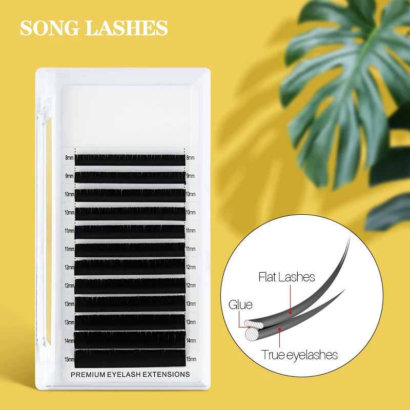 

Song Lashes Double Tips Flat Lashes Korean PBT Material New Natural Light False Ellips Eyelash Extension Ellipse Flat Root