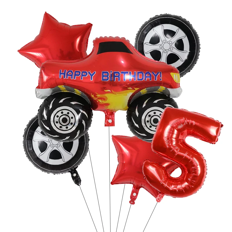 6pcs Big Monster Truck Balloon Car Themed Birthday Foil Ballons Dump Truck Helium Balloon Boy Birthday Party Decor Supplies