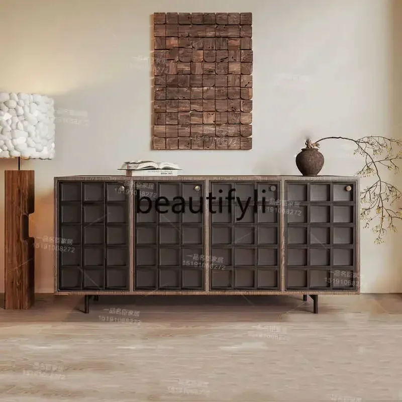 TTT Medieval style retro solid wood dining side cabinet Nordic wabi-sandy style entrance cabinet wall decoration storage