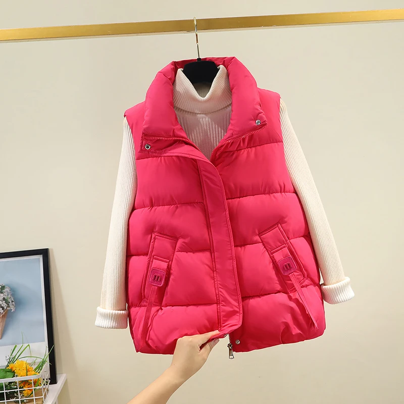 

Женский утепленный хлопковый жилет с воротником-стойкой, свободная верхняя одежда, зимняя теплая куртка из полиэфирного волокна на молнии