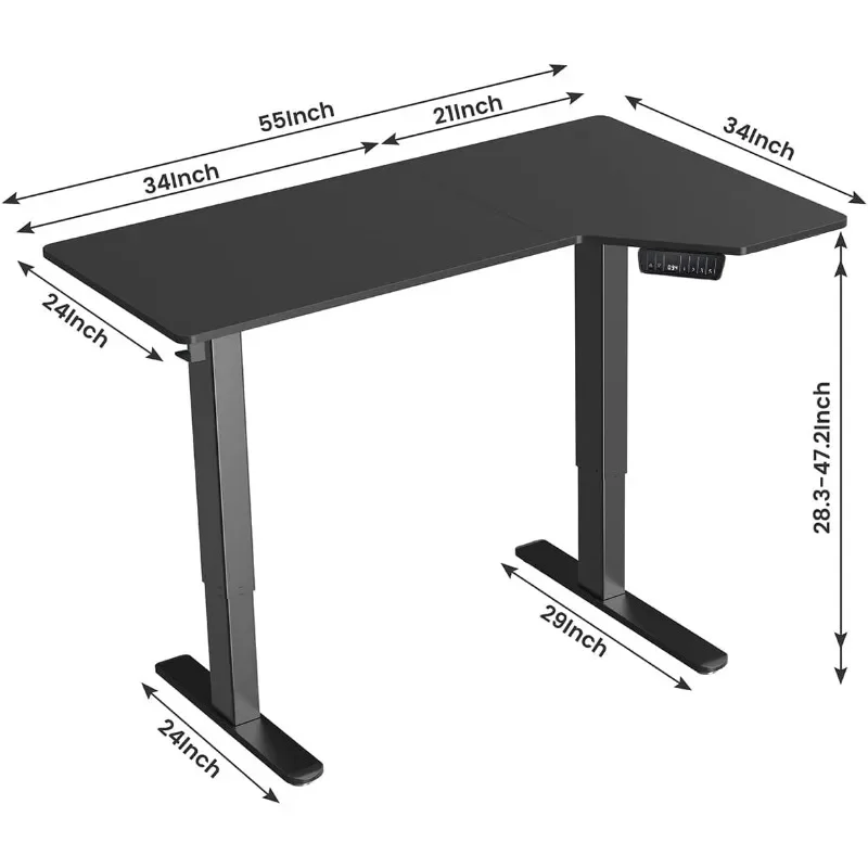 Bureau sur pied électrique en forme de L, bureau debout réglable, espace de travail spacieux, robuste et silencieux, produits à la mode, recommandé