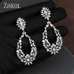 ZAKOL Elegant Water Drop Cubic Zirconia Wedding Earring for Women Luxury Bridal Jewelry Accessories Bijoux