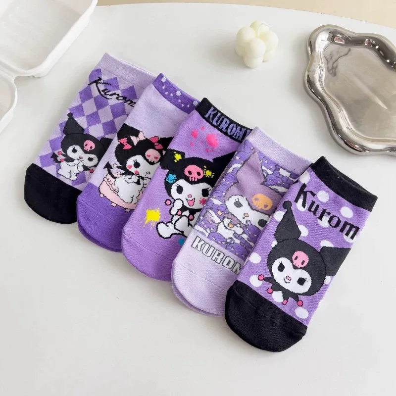 

5 pairs Sanrio Kuromi Socks Cute Kawaii Short Boat Socks Women's Print Cartoon Cotton Socks Anime Peripheral Accessories Gifts