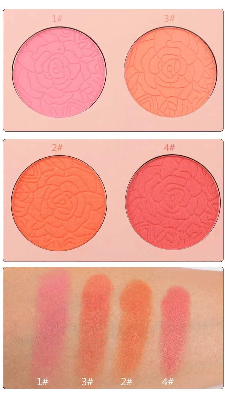 4-Farben Private Label Rouge Puder benutzer definierte Masse rosa glatte Rose geprägt Rouge Palette Pigment wasserdichte Gesicht Make-up Schönheit