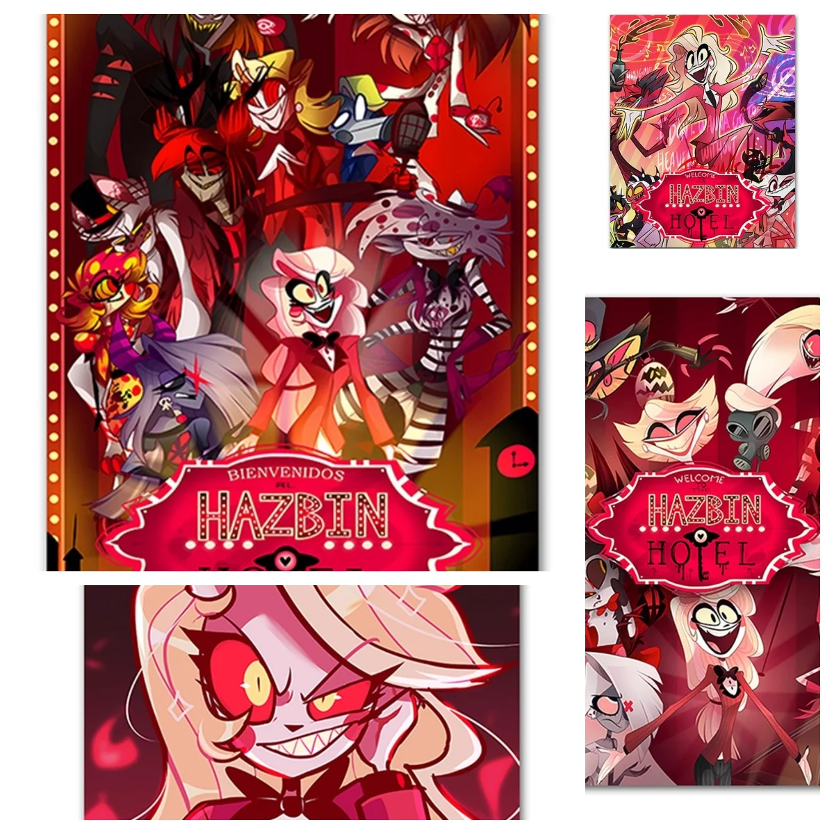 

Japanese Cartoon Canvas Frameless Poster Hazbin Hotel Children Cartoon Bedroom Wall Living Room Sofa Background Decoration (2)