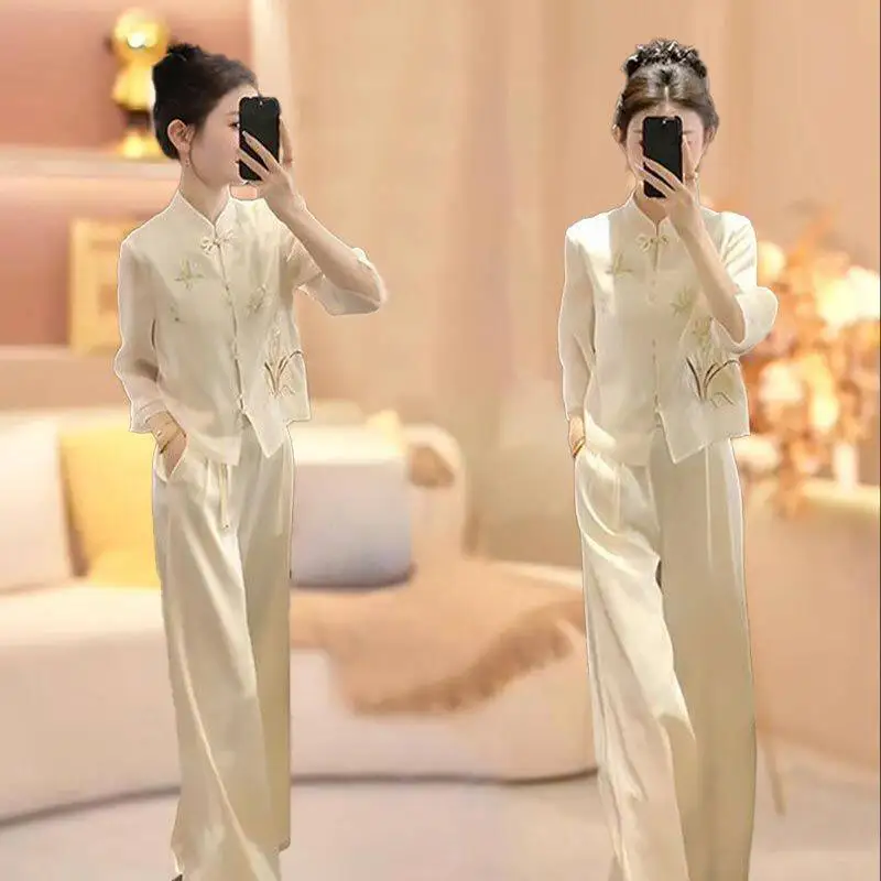 

Fashion Suit Women's Summer Outfit New Chinese Style High-end Western Style Top Casual Pants Two-piece Set