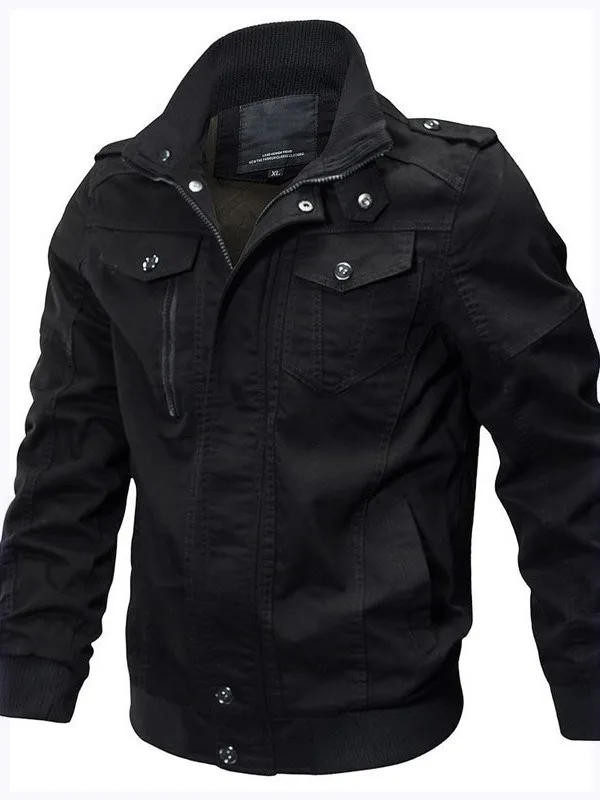 

Men's Winter Thiened Fce Lined Slim Fit Cotton Jaet Stand Collar Outerwear Faion Urban Sle Long Sve Zipper Closure