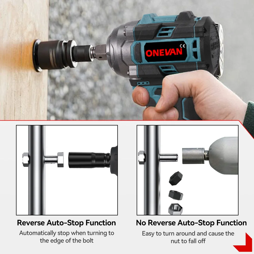 ONEVAN-llave eléctrica sin escobillas de torsión 500N.M, llave inalámbrica de 1/2 pulgadas, herramienta eléctrica de reparación de automóviles para batería de iones de litio de 16,8 V