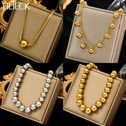 EILIECK 316L Stainless Steel Gold Color Ball Beaded Necklace For Women Fashion Trend Neck Chain Waterproof Jewelry Gift Collar