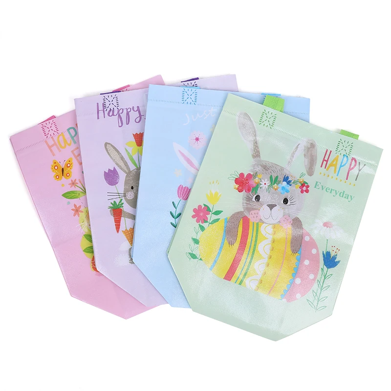 

4pcs Easter Cartoon Bunny Bags With Handle Vibrant Non-woven Fabric Bags Happy Easter Party Gift Bag Home Decoration Party Favor