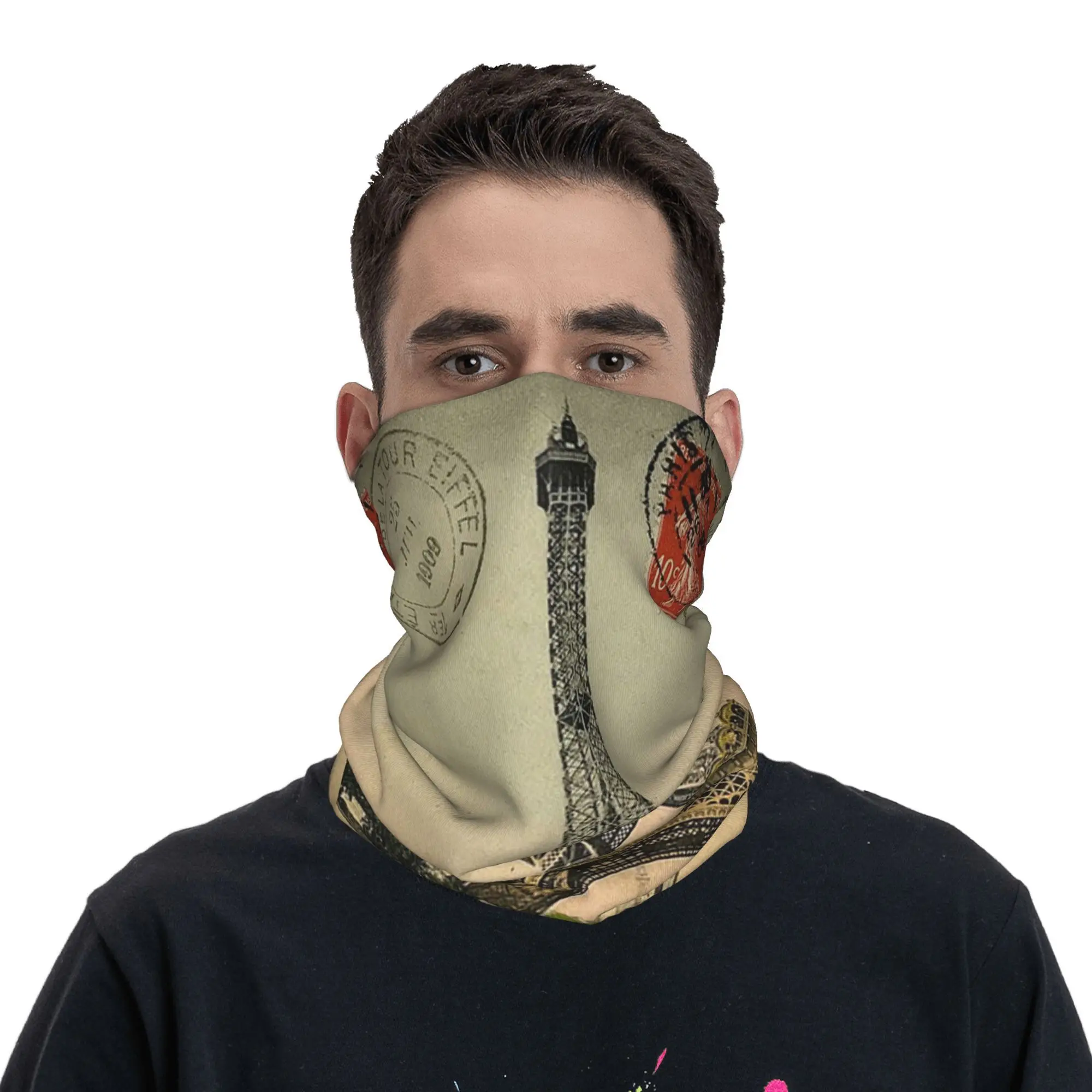 برج ايفل خمر الفرنسية بطاقة بريدية باندانا الرقبة الجراب مطبوعة التفاف قناع وشاح متعدد الاستخدام ركوب بالاكلافا