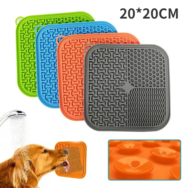 New Silicone licking pad Pet Dog Lick Pad Bath Peanut Butter Slow Eating Licking Feeder Cats Lickmat Feeding Plus Size20*20CM