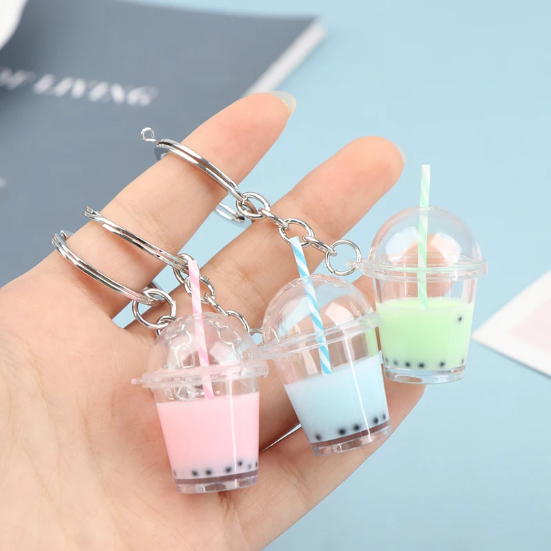 Cute Bubble Tea Keychain Fashion Milk Tea Mug Pendant Women Bag Ornament Milky Drinks Key Ring Kids Girlfriend Key Trinkets