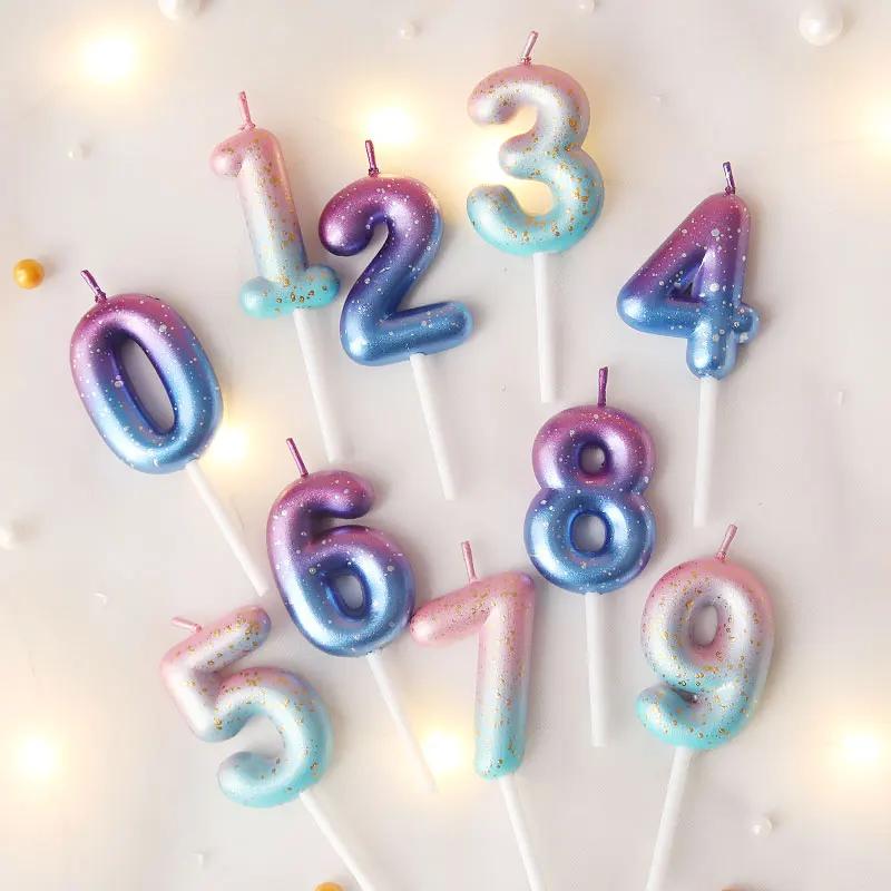 Creative Children's Color Gradient Birthday 0-9 Numbers Candles Smokeless Candle Birthday Party Anniversary Decoration